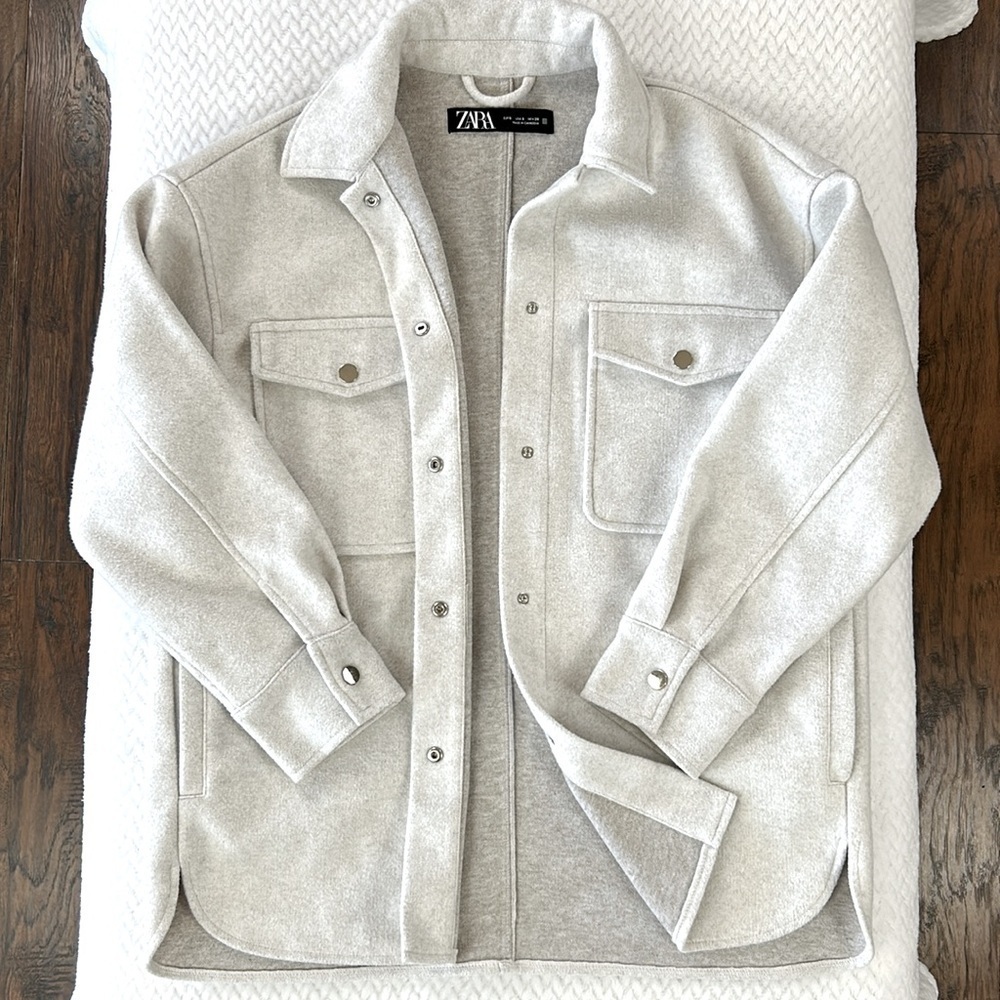 Zara Soft-Touch Overshirt Oversized Shacket Woman’s Size Small Light Gray - Picture 3 of 17
